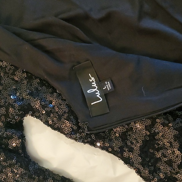 Lulu's Black Classic Sequin 3/4 Long  Sleeves Bodycon Cocktail Mini Dress - Picture 5 of 7